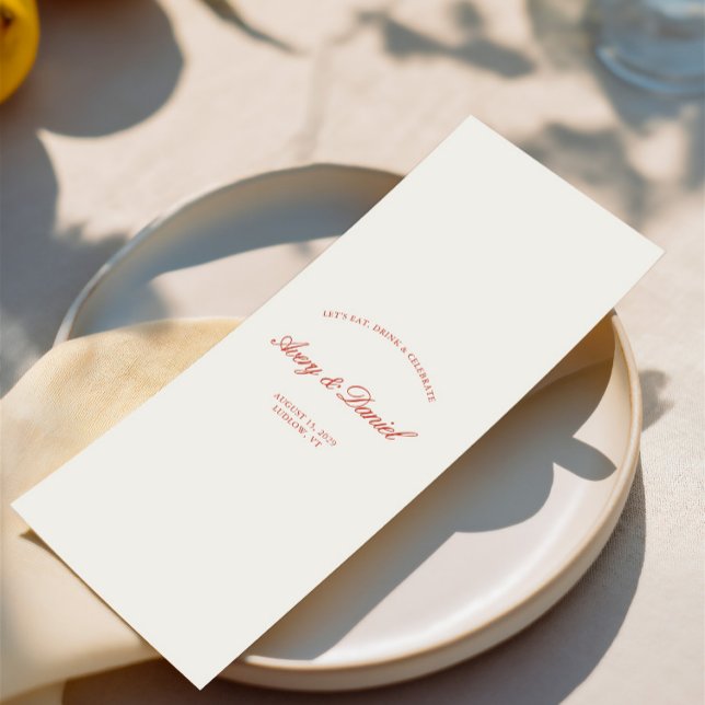 Elegantes Vintages Rot-Elfenbeinfest Menükarte (Elegant Vintage Red & Ivory Wedding Dinner Menu)