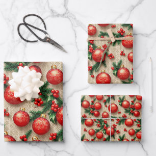 Elegantes Vintages Rotes Gold Weihnachtsgeschenk H Geschenkpapier Set