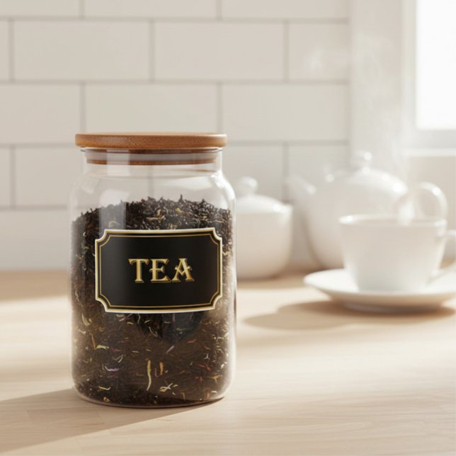 Elegantes Vintages Schwarz-Gold-Pantry-Label Aufkleber (Von Creator hochgeladen)