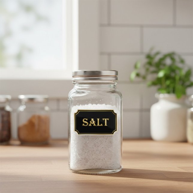 Elegantes Vintages Schwarz-Gold-Pantry-Label Aufkleber (Von Creator hochgeladen)