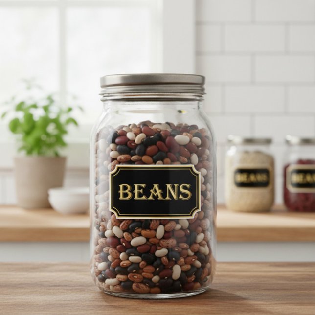 Elegantes Vintages Schwarz-Gold-Pantry-Label Aufkleber (Von Creator hochgeladen)