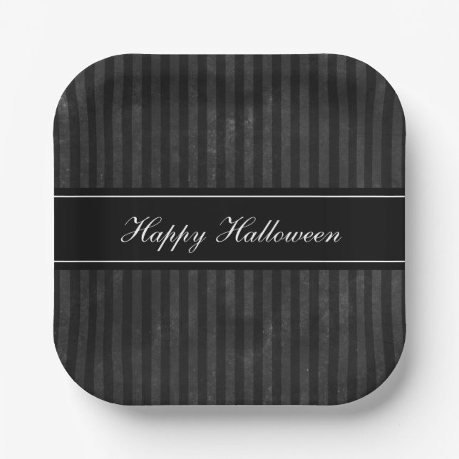 Elegantes Vintages Schwarzes Streifen Halloween Pappteller (Vorderseite)