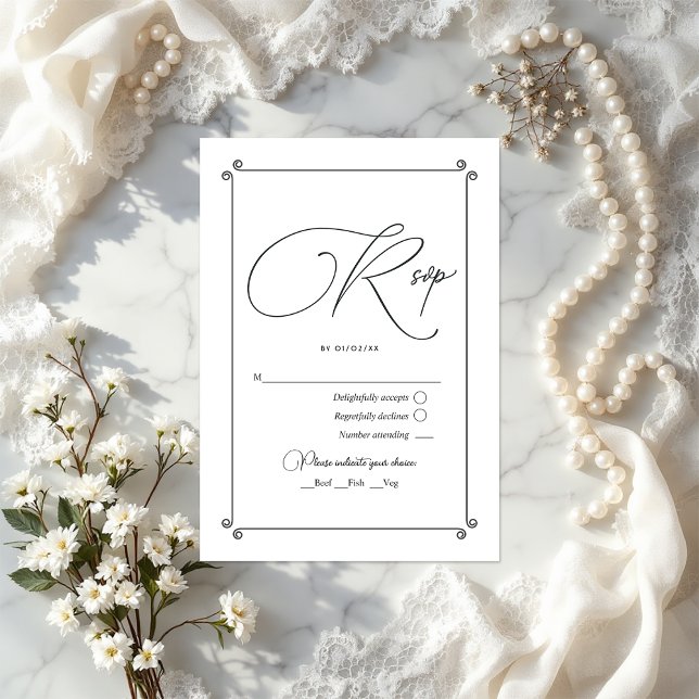Elegantes Vintages Script und Hochzeit RSVP Karte (Elegant Vintage Script and Lace Wedding RSVP Card)