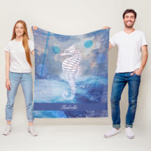 Elegantes Vintages Seepferd Blue Ocean Waves Name