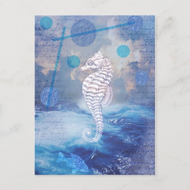 Elegantes Vintages Seepferd Feiertagspostkarte (Vorderseite)