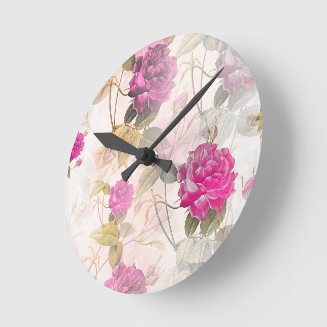 Elegantes Vintages Shabby Chic Lila Rose Runde Wanduhr (Winkel)