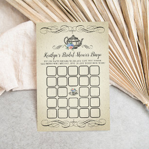 Elegantes Vintages Tea Party Brautparty Bingo