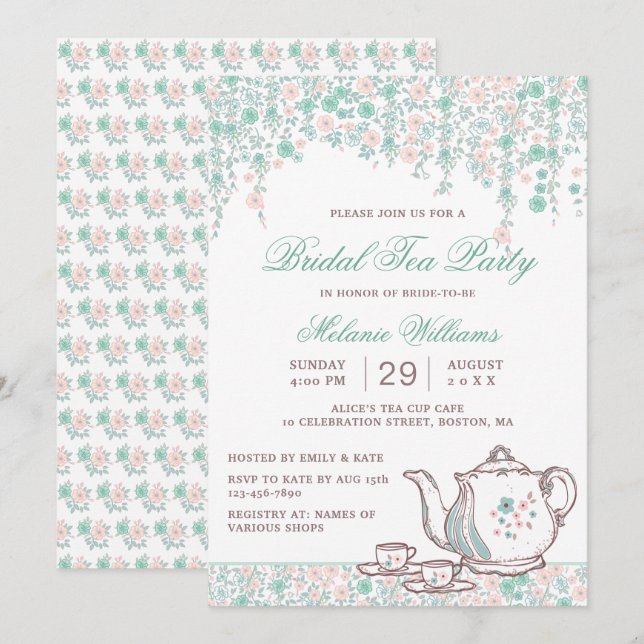 Elegantes Vintages Tea Party | BRAUTPARTY Einladung (Vorne/Hinten)