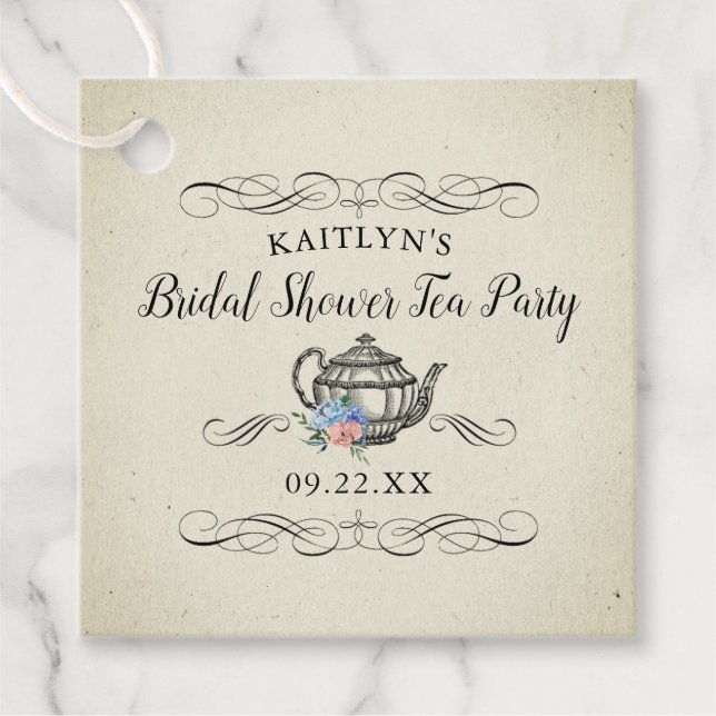 Elegantes Vintages Tea Party | BRAUTPARTY Geschenkanhänger (Vorderseite)