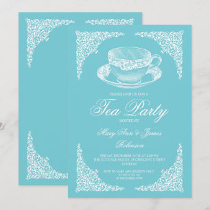Elegantes Vintages Tea Party Robin Egg Blue Einladung