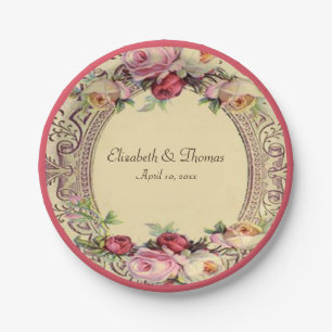 Elegantes Vintages Viktorianisch rosa Rosenpapier Pappteller