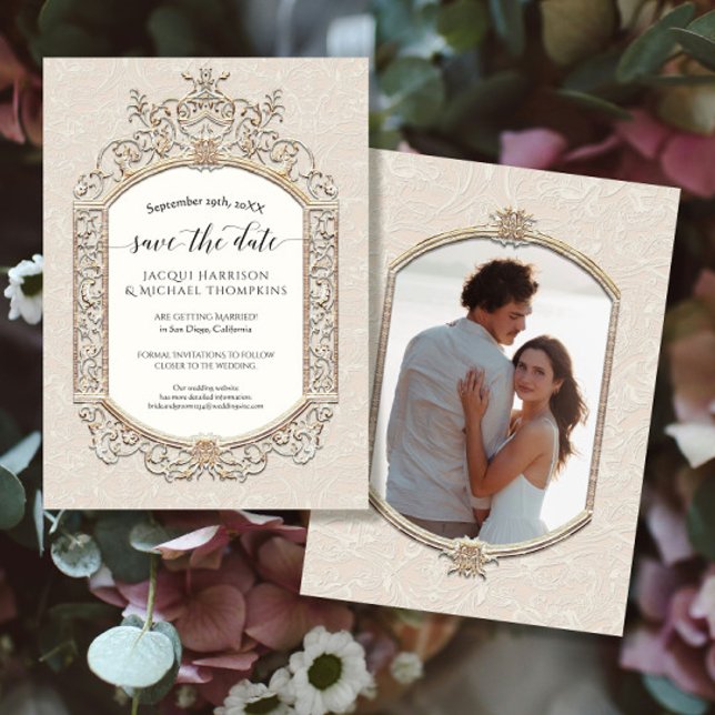 Elegantes Vintages Viktorianisches Elfenbeingoldfo Einladung (Von Creator hochgeladen)