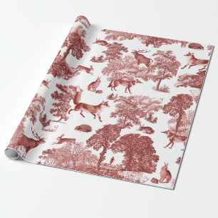 Elegantes Vintages Waldland Fox Rabbit Rot Toile Geschenkpapier