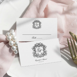 Elegantes Vintages Wappen Monogramm Hochzeitsflat Platzkarte