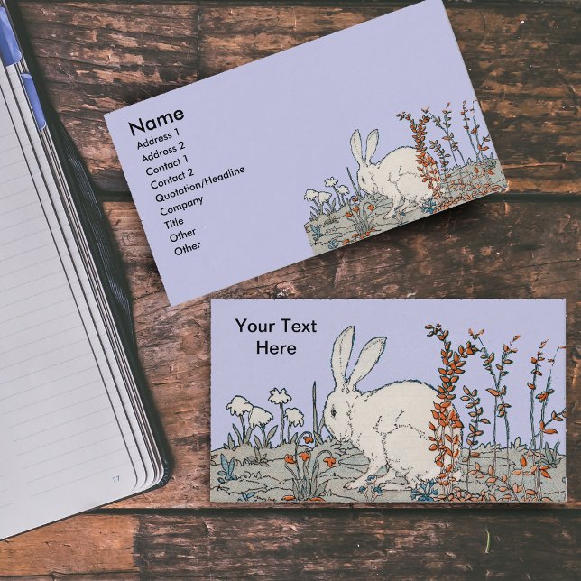 Elegantes Vintages Weißes Kaninchen Visitenkarte (White rabbit sitting in orange and white flowers on light blue business cards.)