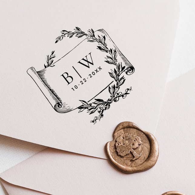 Elegantes Vintages Wreath Monogram Wedding Wood Gummistempel (Von Creator hochgeladen)