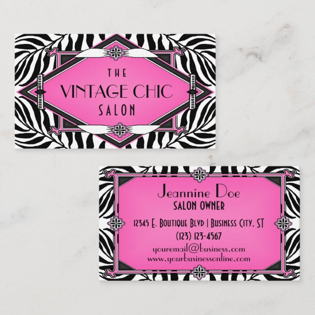 Elegantes Vintages Zebra Visitenkarte (Vorne/Hinten)