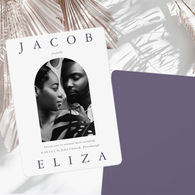 Elegantes Violet Arch Foto Hochzeit Einladung (Von Creator hochgeladen)