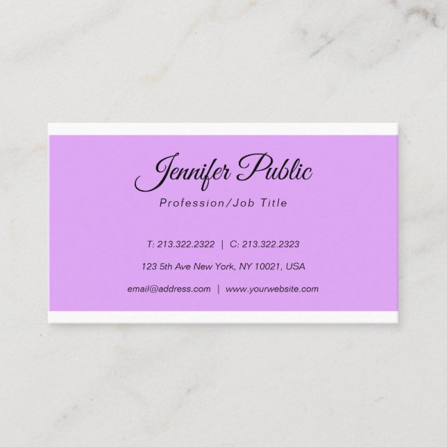 Elegantes Violet Design Modernes, einfaches Schlic Visitenkarte (Vorderseite)