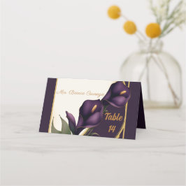 Elegantes Violet Lila und Gold Calla Lily Wedding Platzkarte
