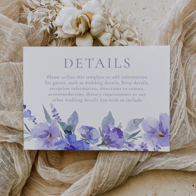 Elegantes Violet Lila Wasserfarbenspiel Details zu Begleitkarte (Von Creator hochgeladen)
