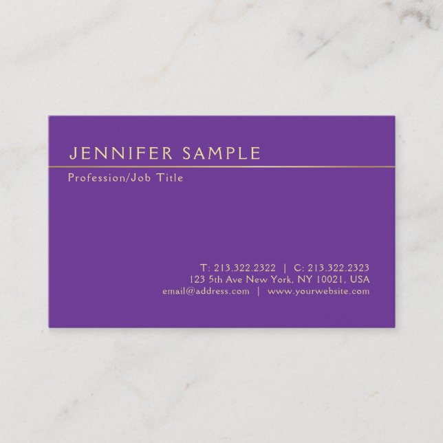 Elegantes Violet Trendy Silk Finish Moderner Luxus Visitenkarte (Vorderseite)