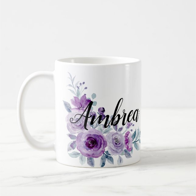Elegantes Violett Lila Blumenbeete Personalisiert  Kaffeetasse (Links)