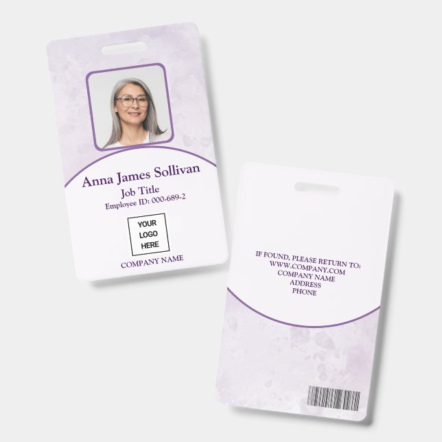 Elegantes violettes Logo-Strichcode-Mitarbeiter-ID Ausweis (Vorder- & Rückseite)