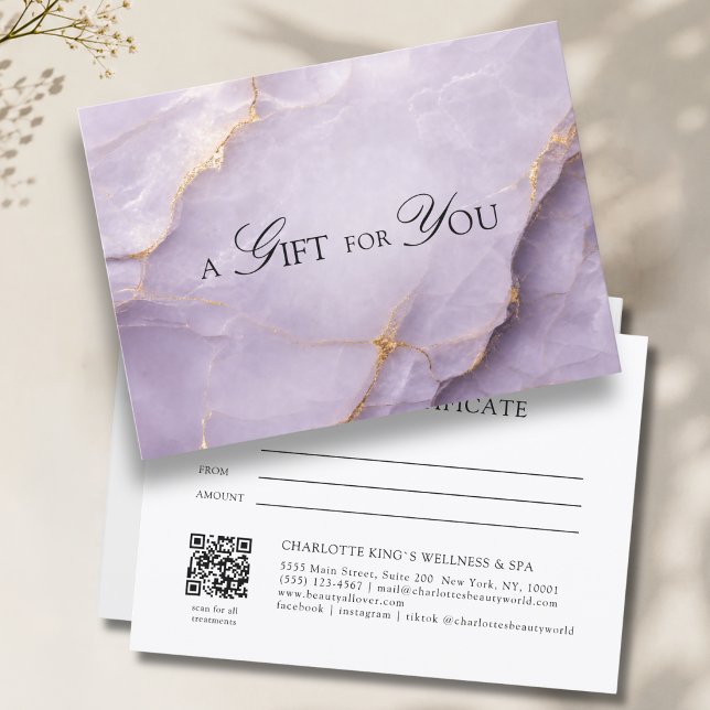 Elegantes violettes Marmor-QR-Code-Geschenkgutsche (A Gift for You! Violet Gold Marble QR Code Gift Certificate)