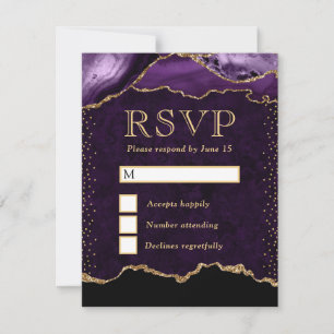 Elegantes violettes und goldenes falsches Glitterm RSVP Karte