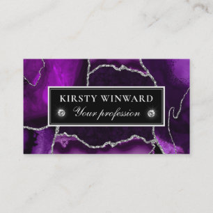Elegantes violettes und silbernes Glitter-Marmor-A Visitenkarte
