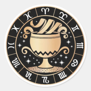 Elegantes Virgo-Sternbild Gold Schwarz Runder Aufkleber