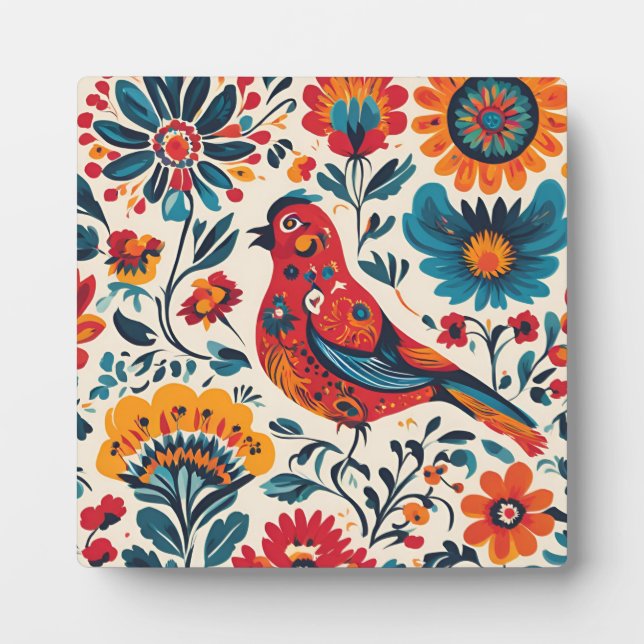 Elegantes Vogeldesign im polnischen Folk Art Style Fotoplatte (Vorderseite)