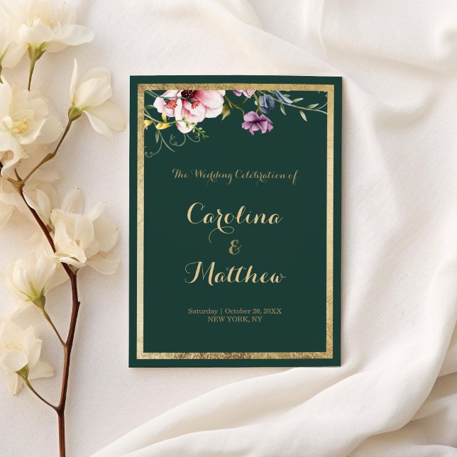 Elegantes, waldgrünes Goldmedaillenprogramm mit ro Programm (Elegant forest green gold pink floral Program )