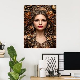 Elegantes Waldporträt in geprägter Bronze-Kunst Poster