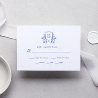 Elegantes Wappen | Blaue und weiße Hochzeitsmahlze
