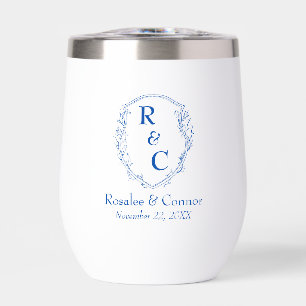 Elegantes Wappen Couple Monogramm + Date Cobalt