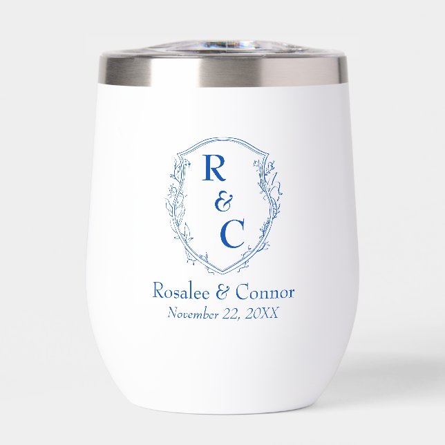 Elegantes Wappen Couple Monogramm + Date Cobalt (Vorderseite)