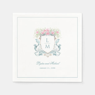 Elegantes Wappen der Rose mit Bow Monografische Serviette