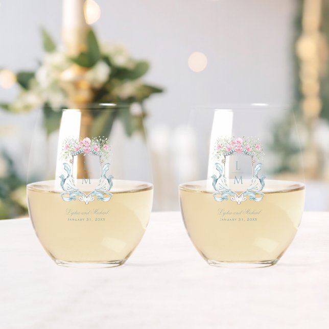Elegantes Wappen der Rose mit Bow | Monografische  Weinglas Ohne Stiel (Insitu (Hochzeit))