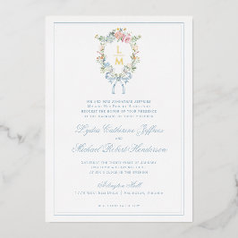 Elegantes Wappen für Blumenreath | Monogramm-Hochz Folieneinladung