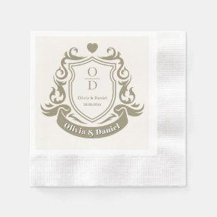 Elegantes Wappen-Hochzeitsmonogramm im Vintage-Sti Serviette