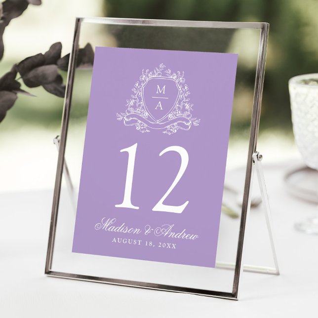 Elegantes Wappen Lavender Wedding Tischnummer (Von Creator hochgeladen)