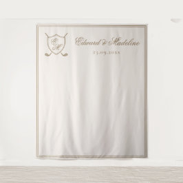 Elegantes Wappen Monogram Golf Wedding Foto Hinter Wandteppich