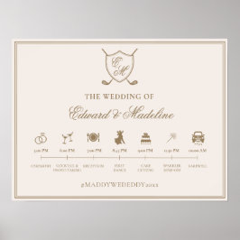 Elegantes Wappen Monogram Golf Wedding Timeline Poster