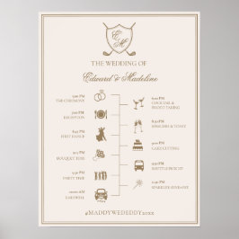Elegantes Wappen Monogram Golf Wedding Timeline Poster