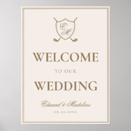 Elegantes Wappen Monogram Golf Wedding Willkommen Poster