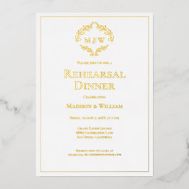 Elegantes Wappen Monogram Hochzeit Probe Dinner Folieneinladung