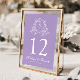 Elegantes Wappen Monogram Lavender Wedding Tischnummer