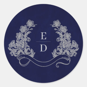 Elegantes Wappen-Monogramm Navy-Erbe Hochzeit Runder Aufkleber